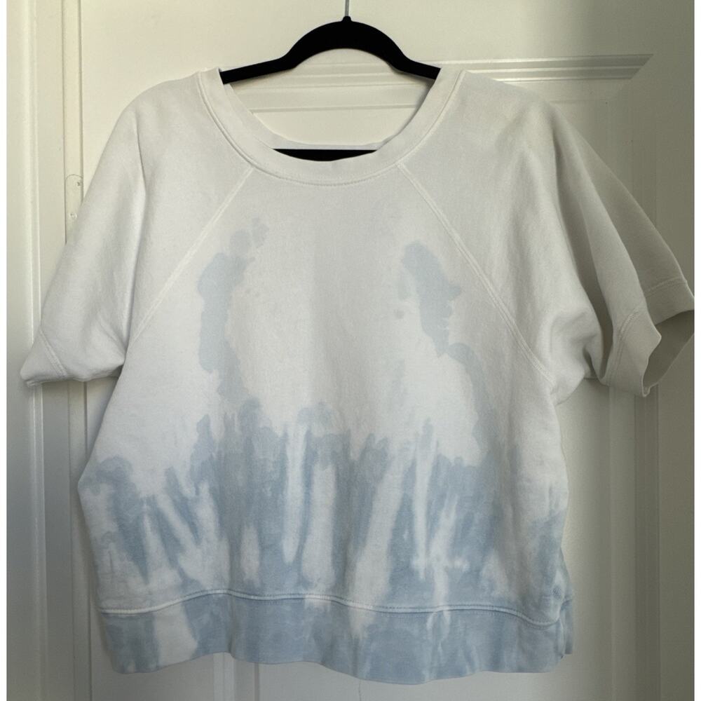 Nili Lotan Ciara Sky Blue Tie Dye Short Sleeve Cotton Raglan Sweatshirt Medium